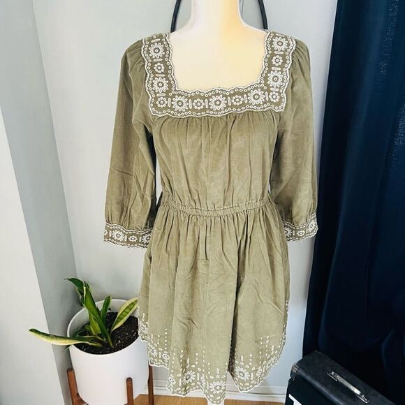 MADEWELL Embroidered Square Neck Corduroy Minidress, Small (2/4), Tan, NWT‎ - Picture 7 of 17